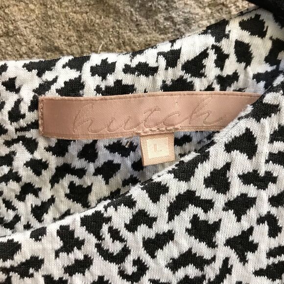 Anthropologie Hutch Textured Fit &  Flare Dress White Black Print Large - Picture 6 of 13